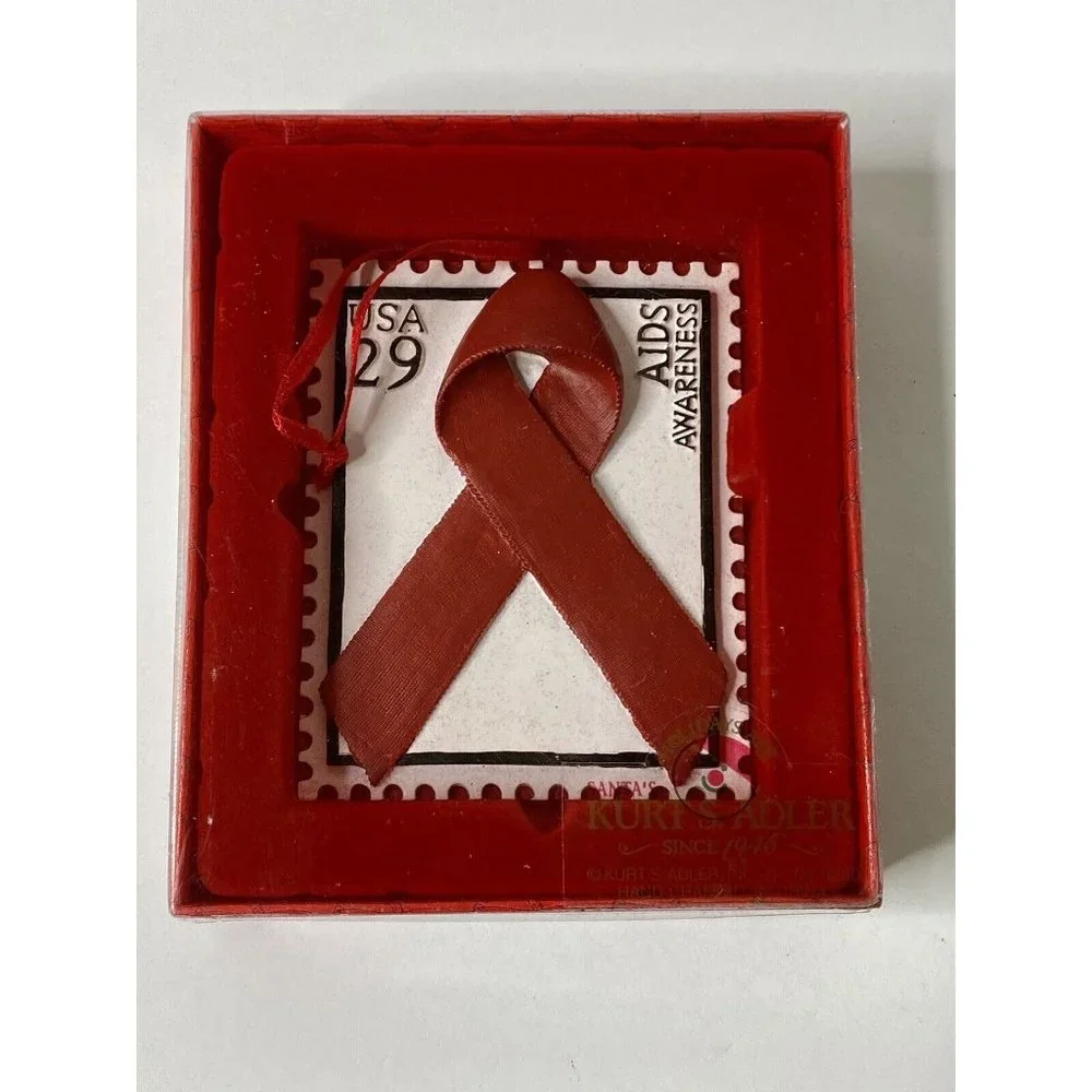 Kurt Adler Aids Awareness Red Ribbon USPS Commemorative Stamp‎ Ornament 1998