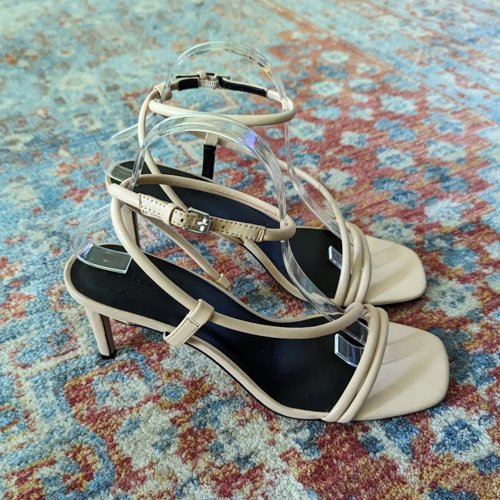 Rebecca Minkoff Women's 10 Nanine Rosewood Cream Leather Strappy Heels Sandals