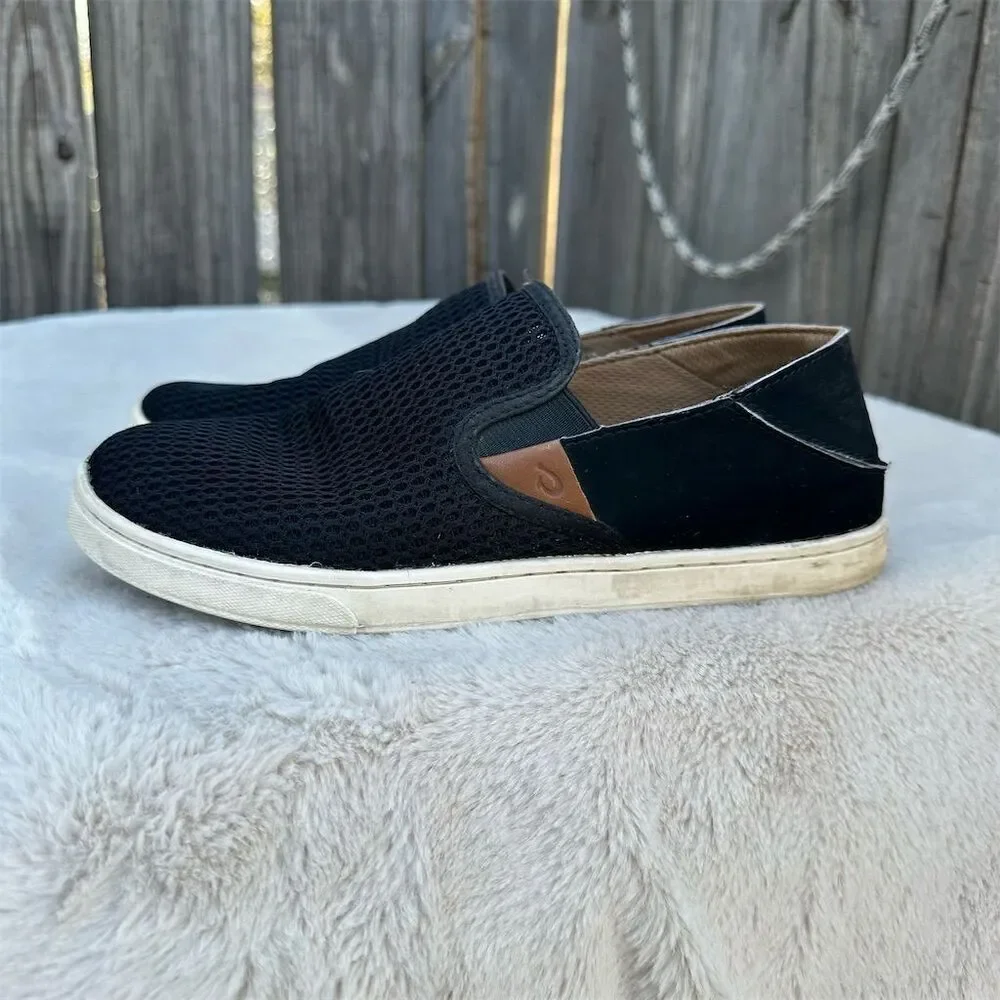 OluKai Pehuea Women's Black Slip-On Sneakers Size 7 Casual Shoes