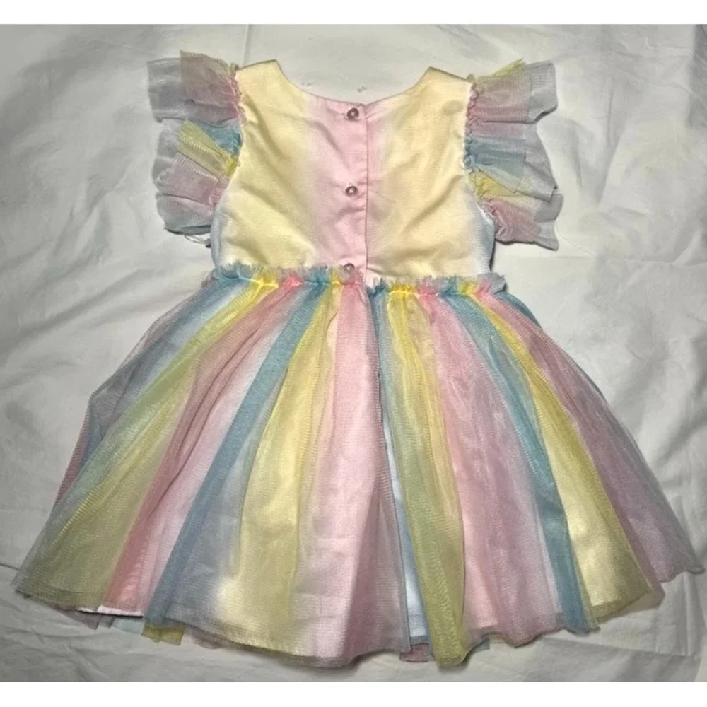 Mia & Mimi Baby Girl Dress 18 Mos Pastel Rainbow Polyester NWOT‎