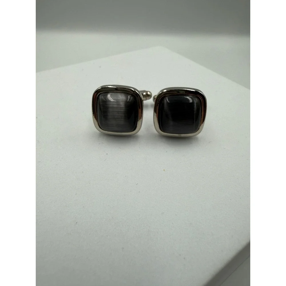 Grey Cats Eye‎ Square Cufflinks Silver Tone Formal Wedding Business Mens Jewelry