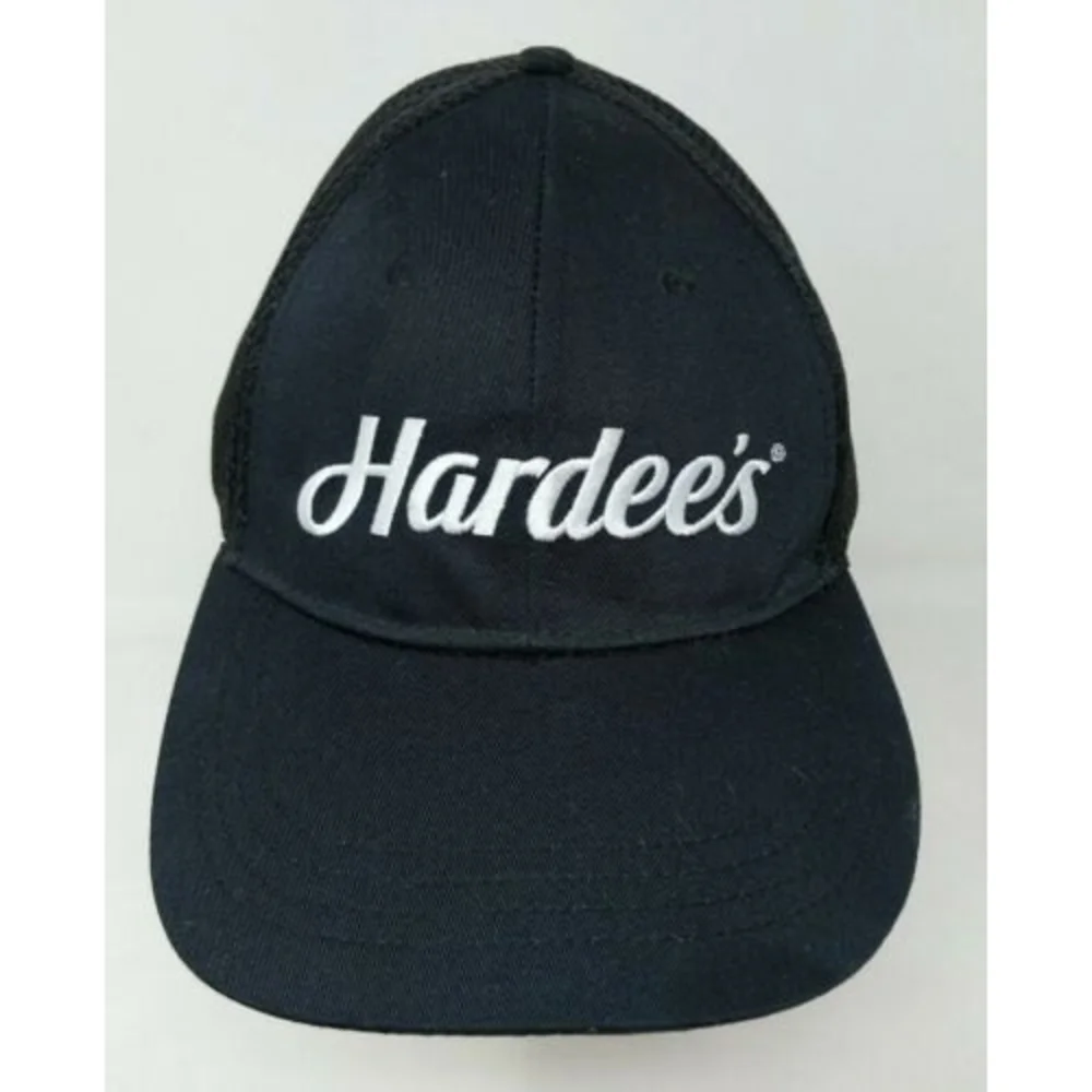 Hardees Star Baseball Cap Hat Logo Crew Uniform Employee Strap Back Mesh Trucker