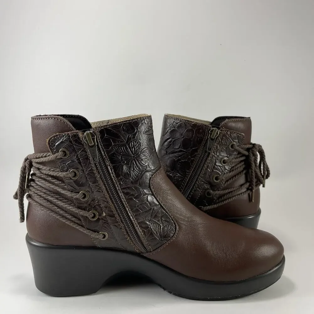 Alegria Stevee Boots Womens Size 38, US Size 8-8.5 Brown Embossed Floral STE-796