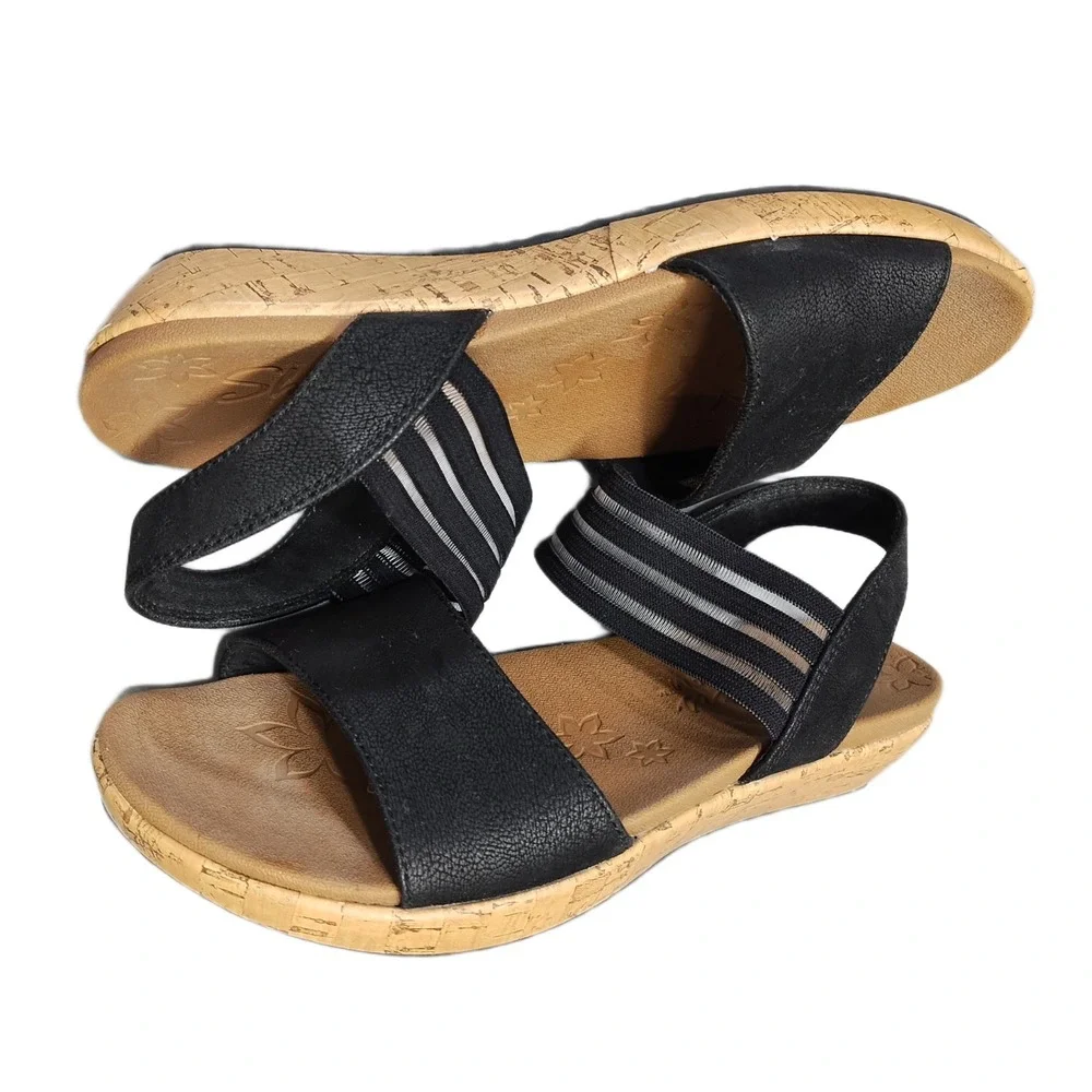 Skechers Brie Lo'Profile Slingback Sandals Womens US 6 Brown Black Elastic Strap
