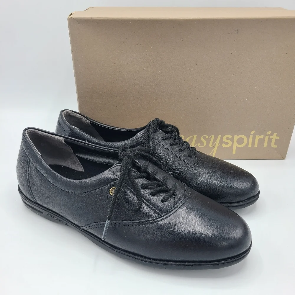 Easy Spirit Motion Black Leather Oxford Sneakers Comfort 5.5