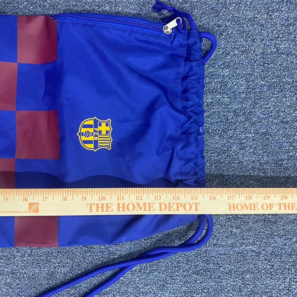 FC Barcelona Drawstring Cinch Bag Blue Maroon Checkered Soccer Sackpack FCB Logo