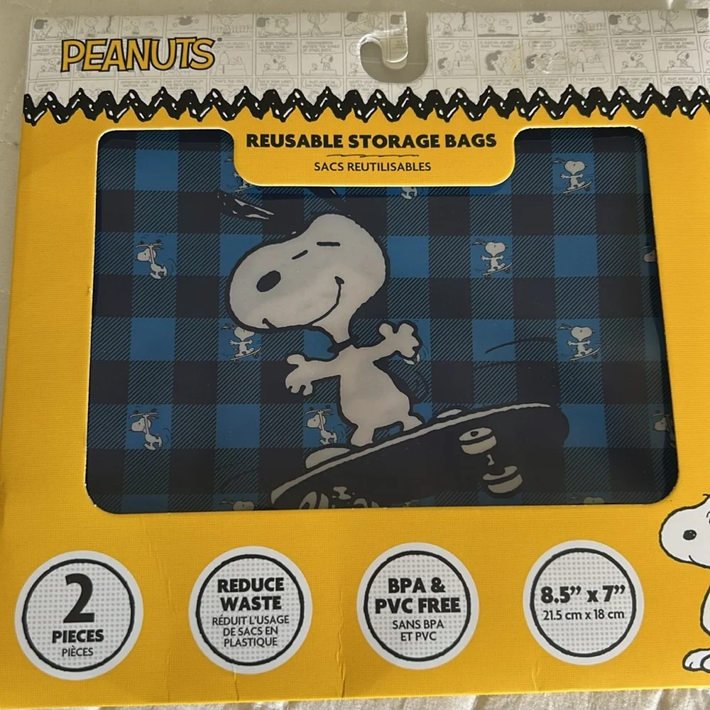 Peanuts Snoopy Reusable Food Storage Bags - Set of 2 (8.5 X 7) BPA & PVC FREE