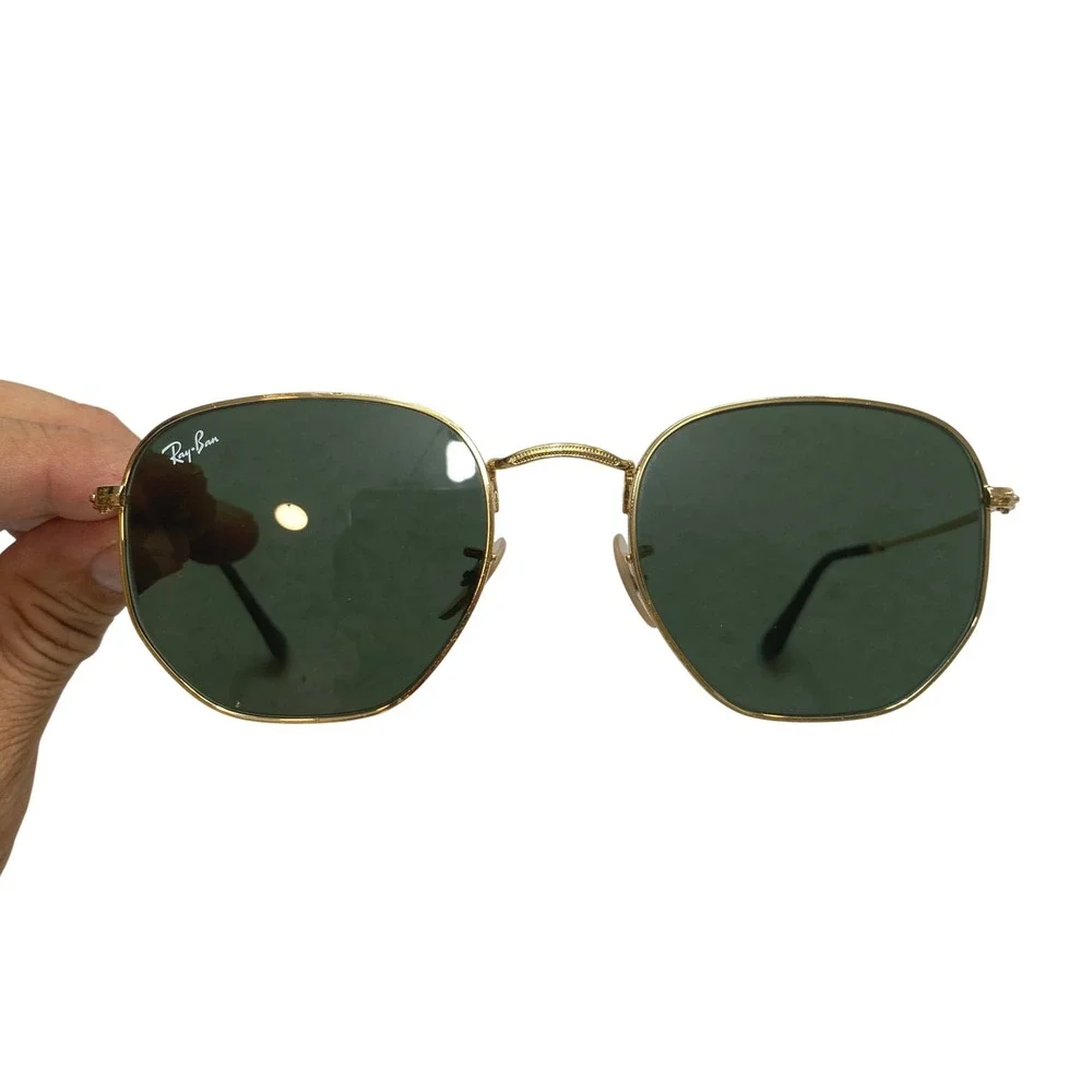 Ray-Ban RB3548N Sunglasses Mens Gold Green G-15 Metal Frame Hexagonal 54-25-145