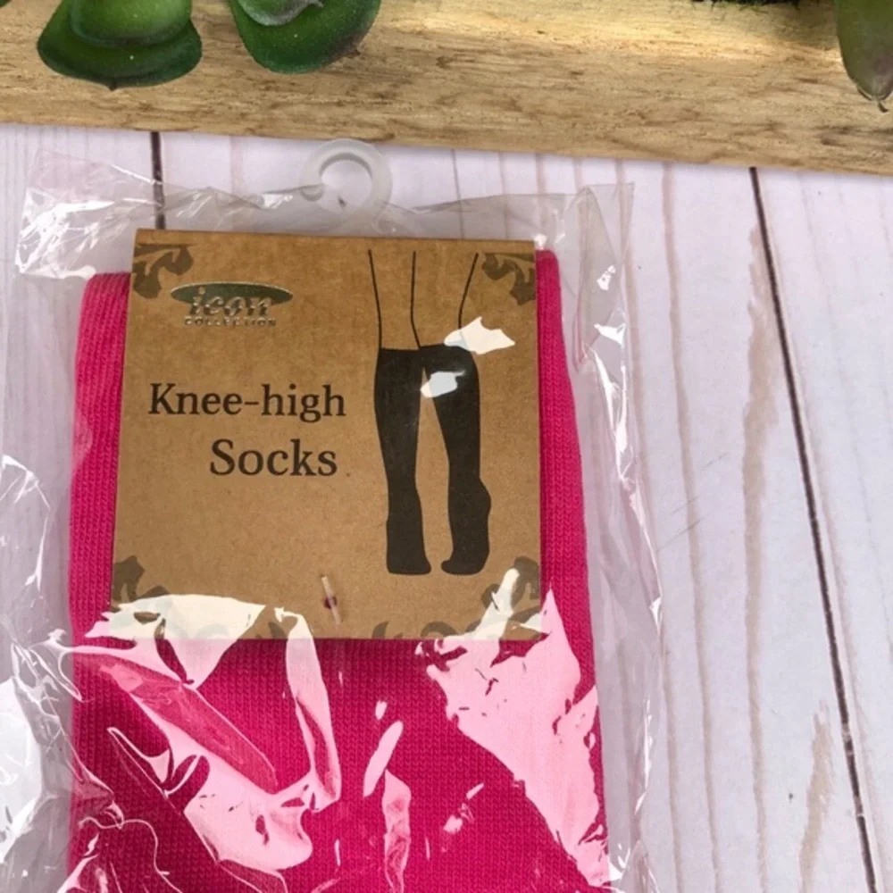 NWT boutique hot‎ pink with cream lace boot socks