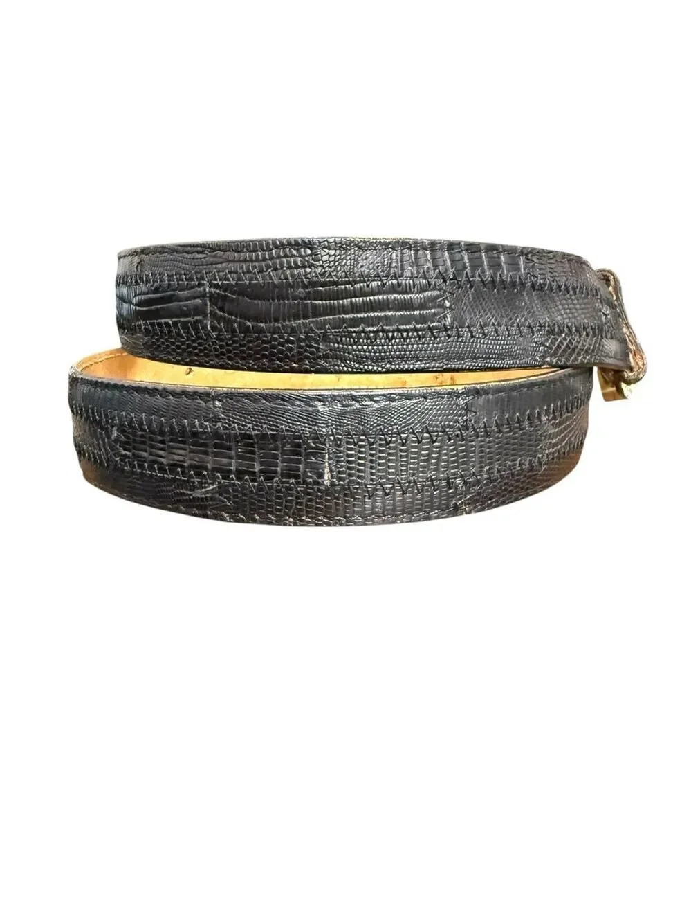 Vintage Rohms Lizard Leather Belt Black Made in USA Size 40 No Buckle