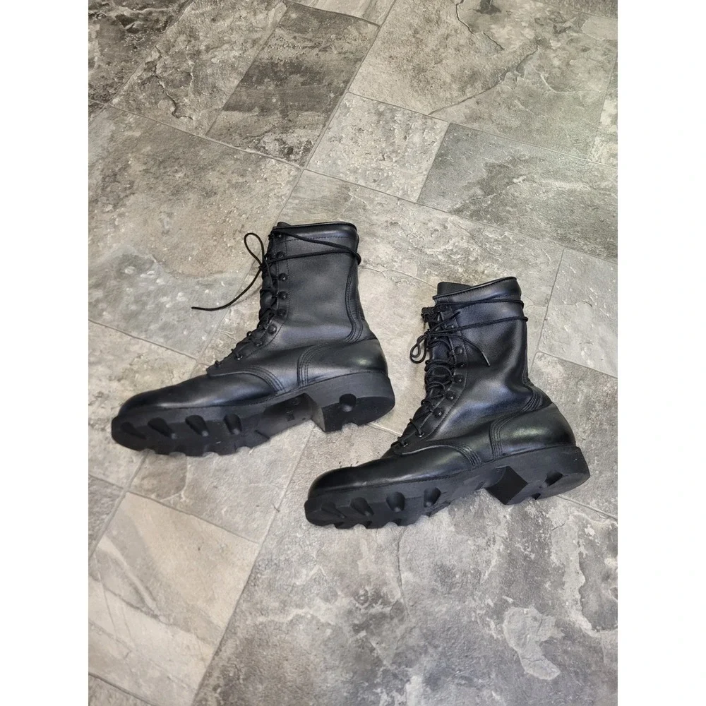 Ro-Search Combat Boots Black Leather Military Tactical‎ Lug Sole 10.5 R Men