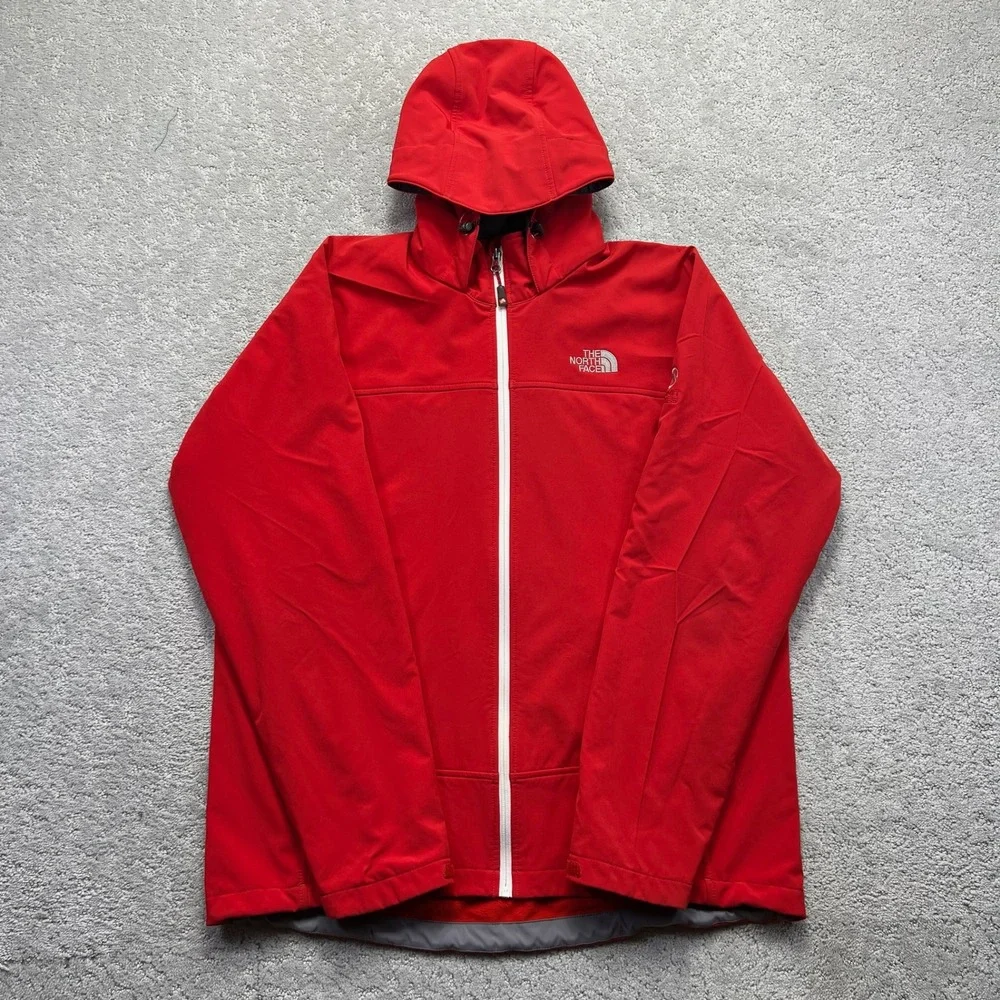 The North Face Hooded‎ Jacket Mens Large Red Summit Series Softshell Waterproof