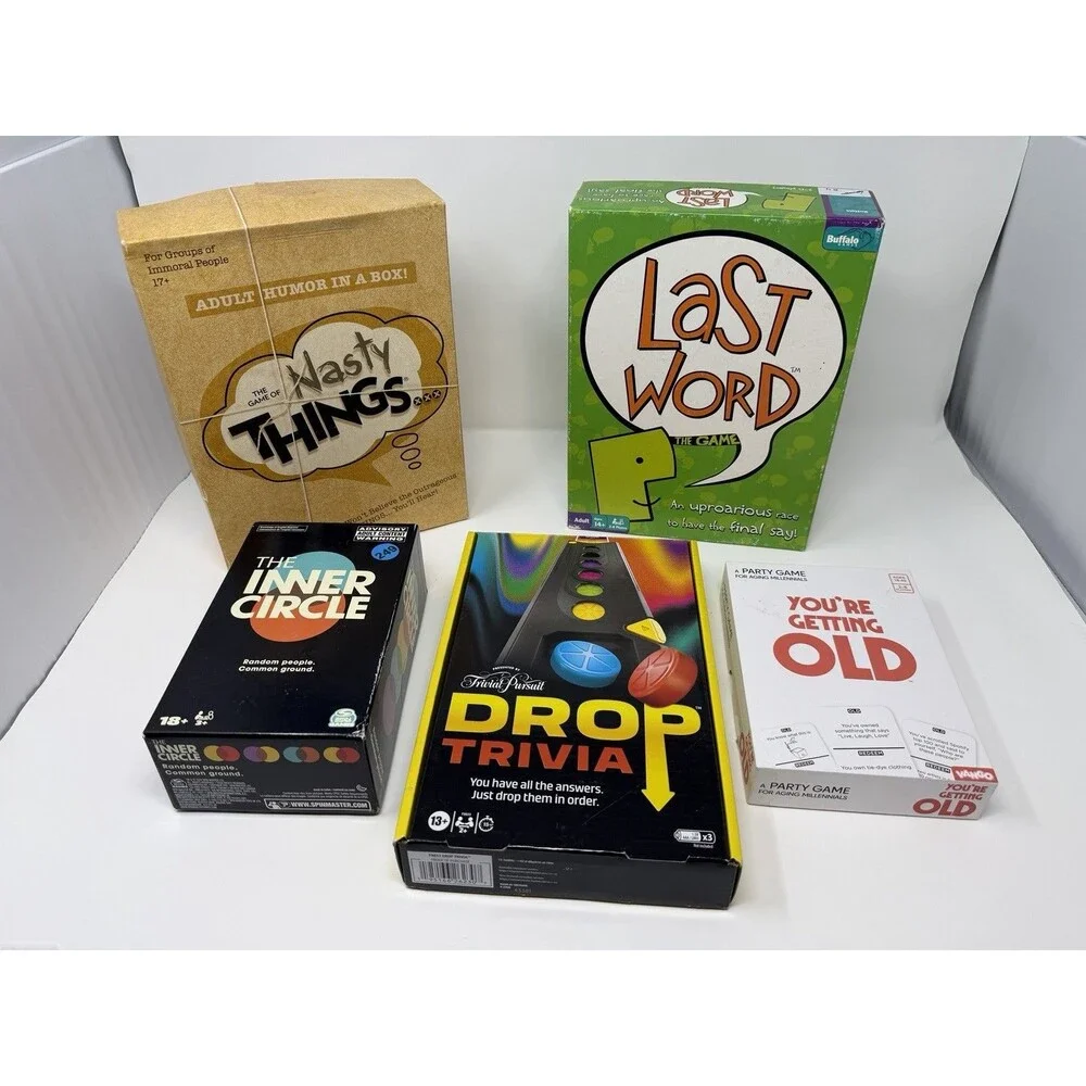 5 Adult Party Board Games (14-18+) Last Word, Drop Trivia, Etc. 2-3+ Players