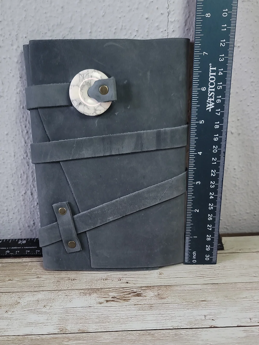 New PLG Portland Leather Goods Medium Wrap Journal Storm Grey with White Stone