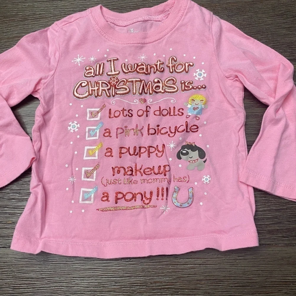Children's Place Girls Top Pink Long Sleeve Christmas Wishlist Size 24M 👶 3/$25