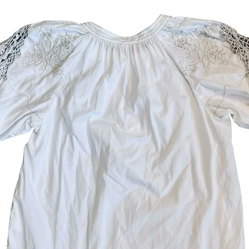 Anthropologie Women’s Sz S Ivory Crochet Blouse Short Puff Sleeve Pullover