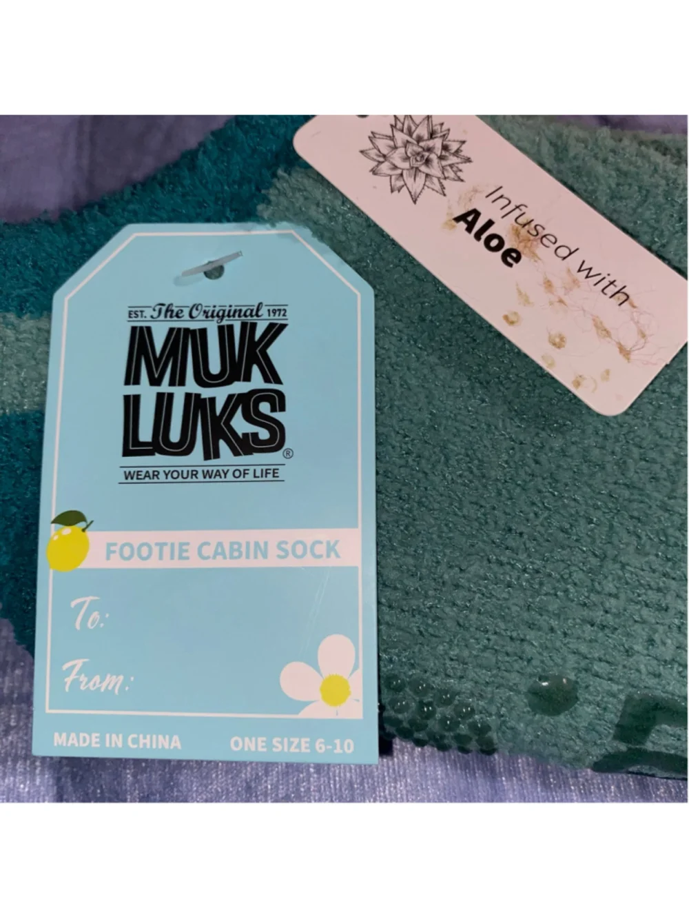 Women's Muk Luks Footie Cabin Socks One Size Green Teal