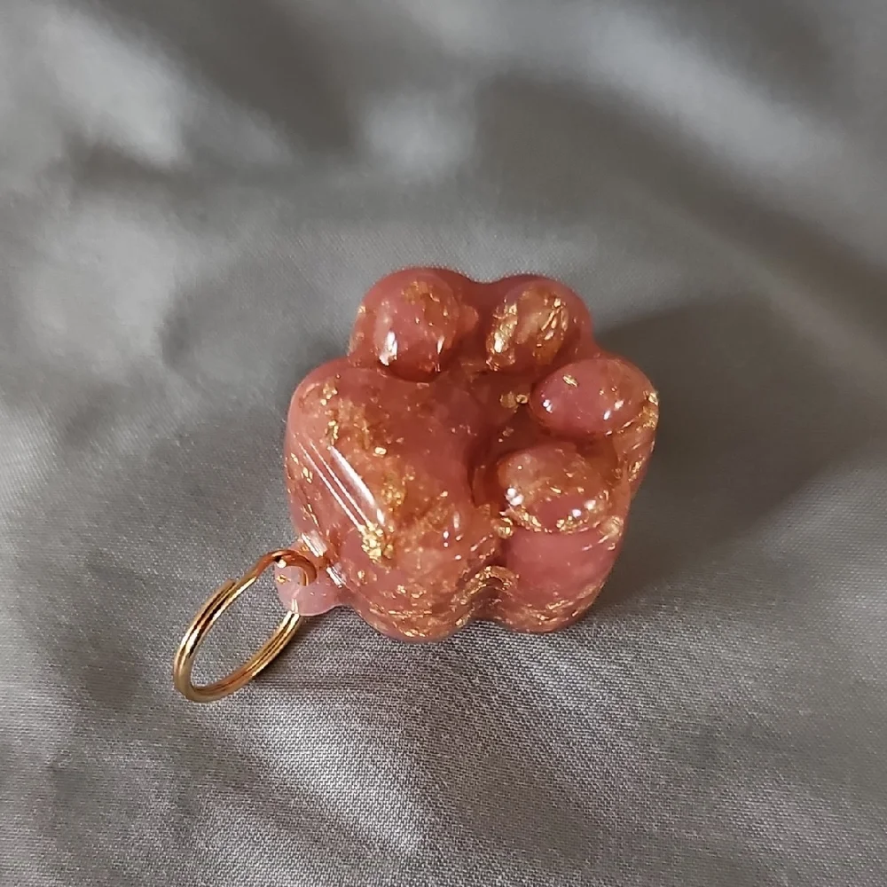 Pink and Gold Paw Keychain Charm