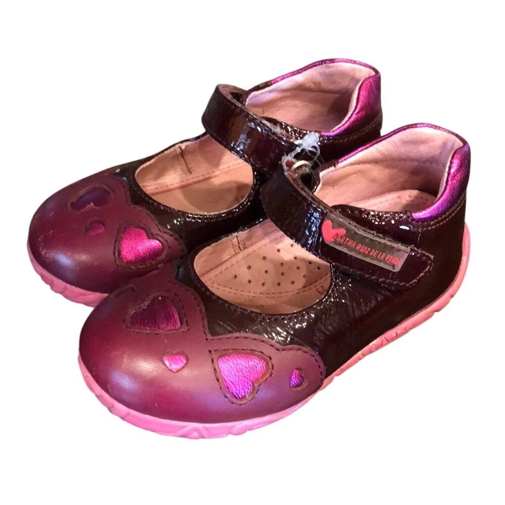 Agatha Ruiz De La Prada Girls‎ Burgundy Pink Heart Mary Jane Shoes EUR 23