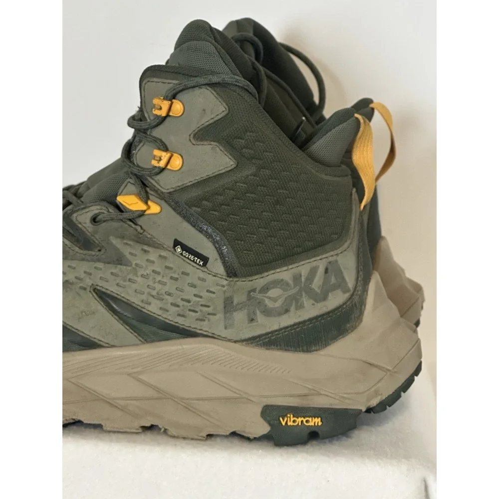 HOKA Boots Mens 11 D Anacapa Mid GTX Green Hiking Trail Running Gore Tex Vibram
