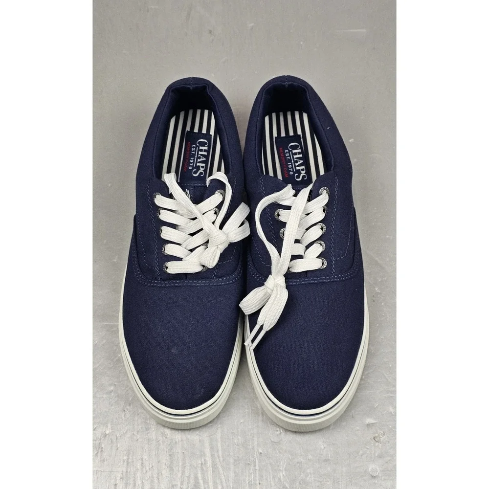 Chaps CHACE Sneakers Mens 10.5 Navy Blue Canvas Lace-Up Casual Preppy‎ Shoes