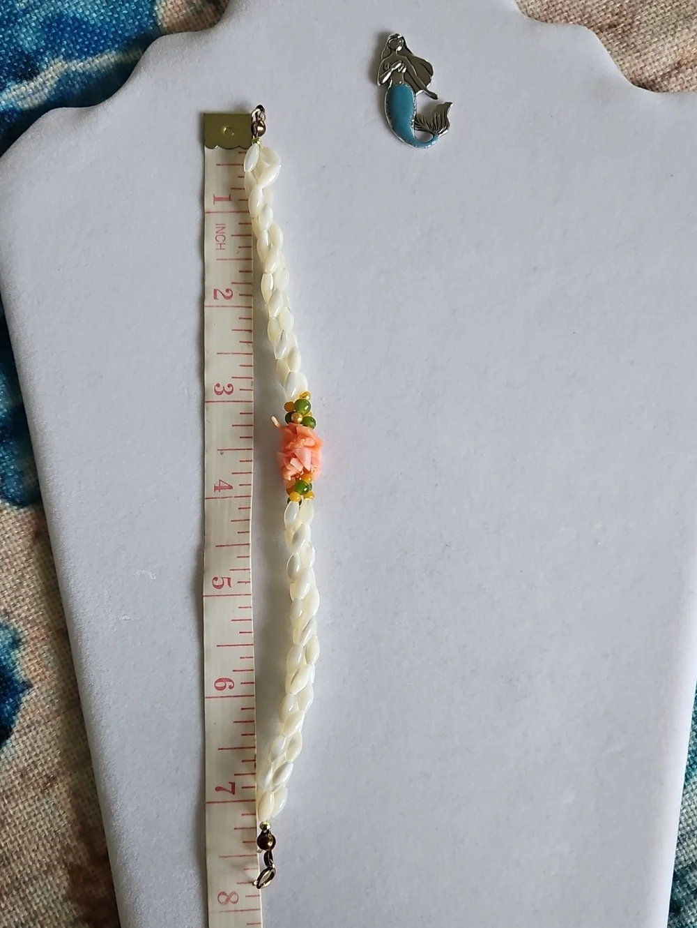 Vintage Mother of Pearl, Coral and Jade Bracelet