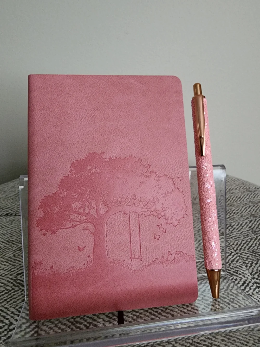 Pink Tree Embossed Journal with Matching Pink Glitter Pen - Home Office