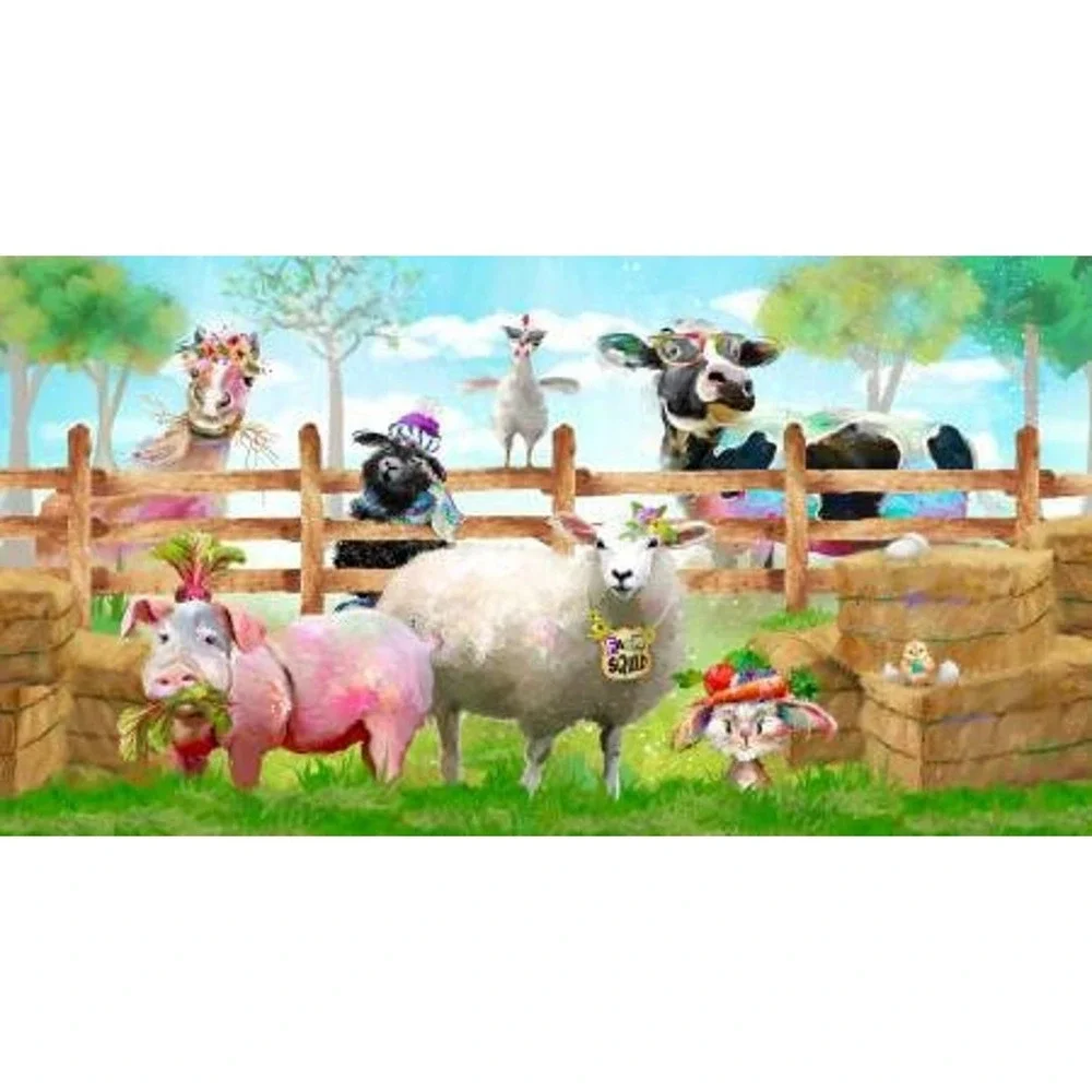 Farm Squad Fabric Panel Welcome to the Funny Farm by Connie Haley for 3 Wishes