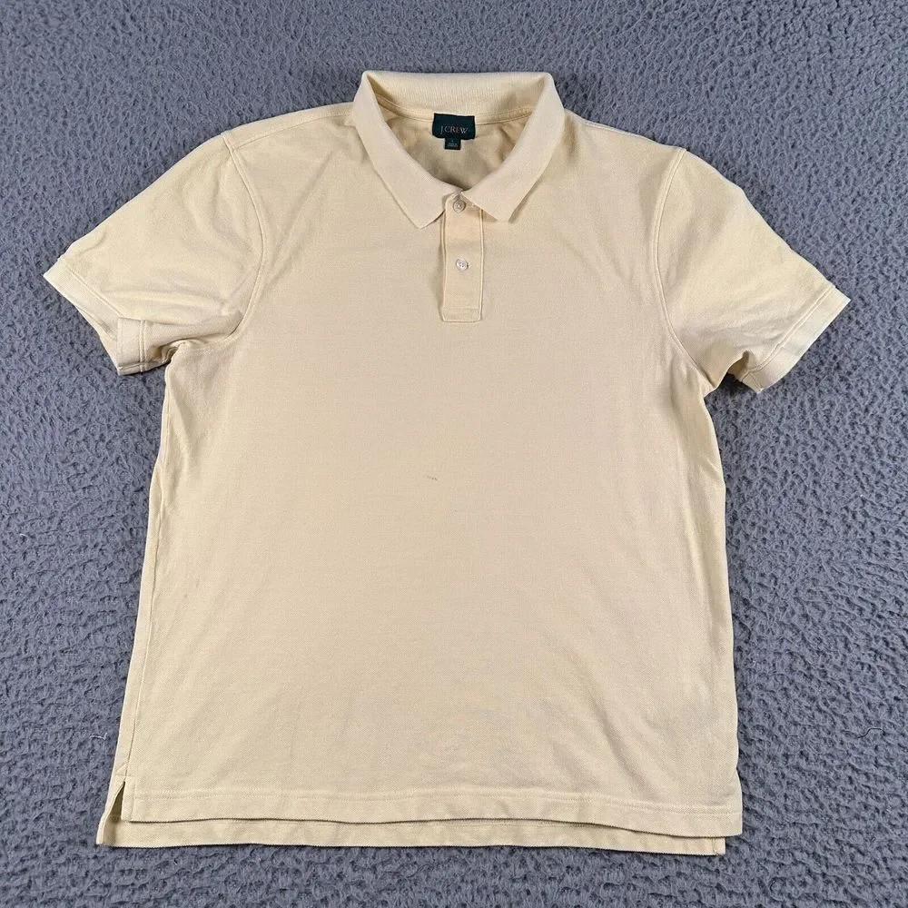J.CREW Oarsman Polo‎ Shirt Men Large Yellow Short Sleeve Preppy Casual Flaw