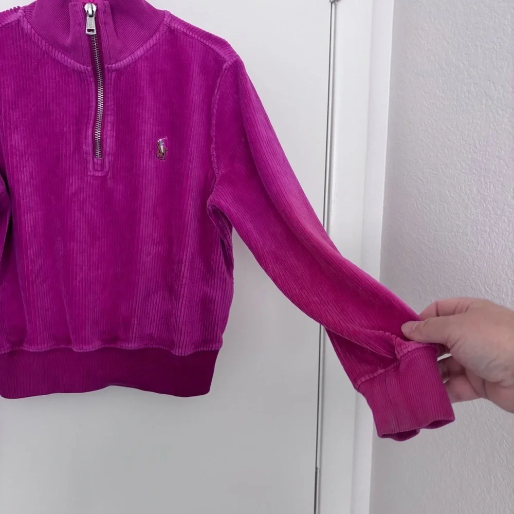 Ralph Lauren Polo girls kids quarter zip Corduroy ribbed Sweatshirt - Magenta
