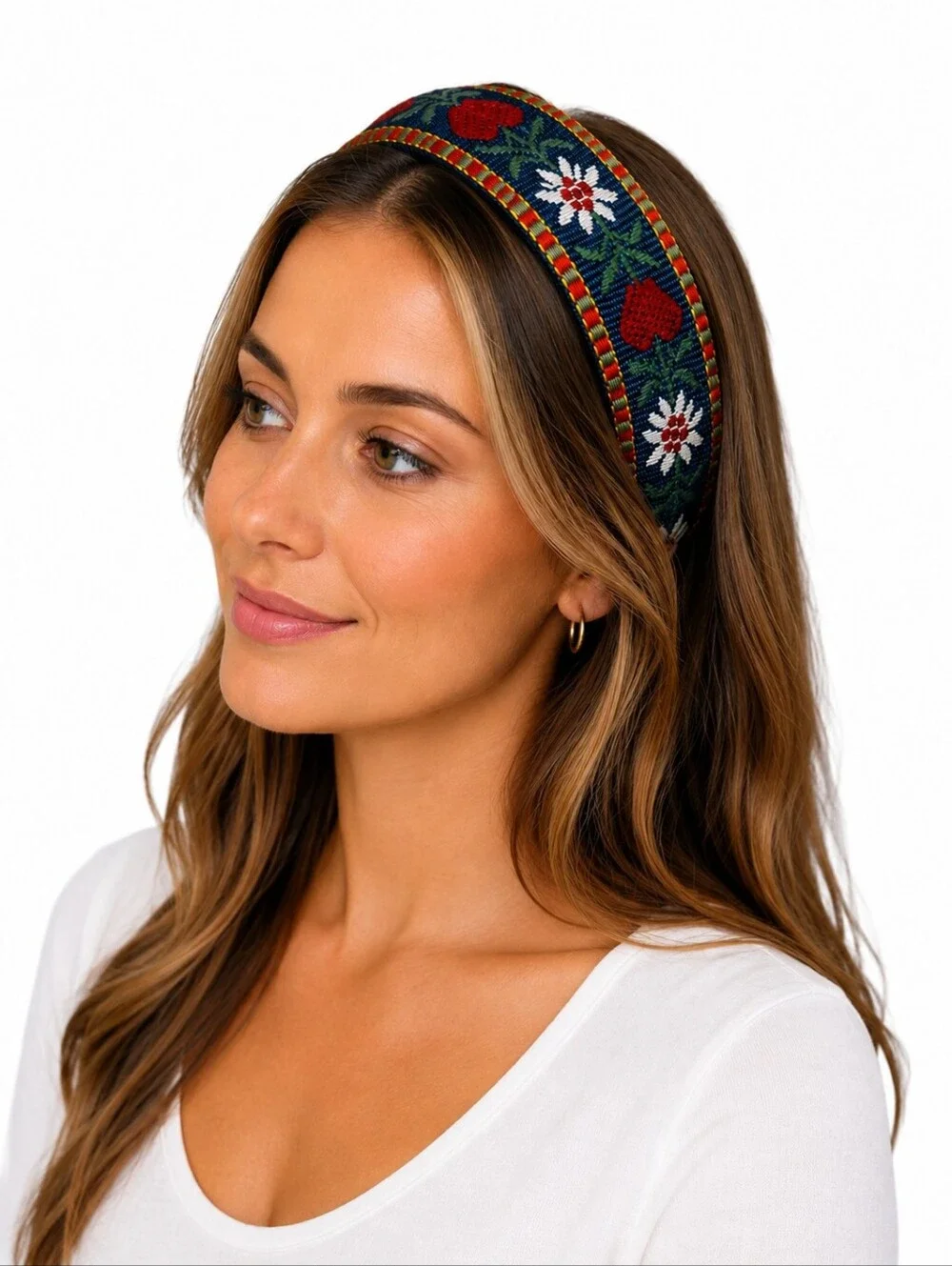 Blue Multicolor Floral Hearts Boho Festival Headband