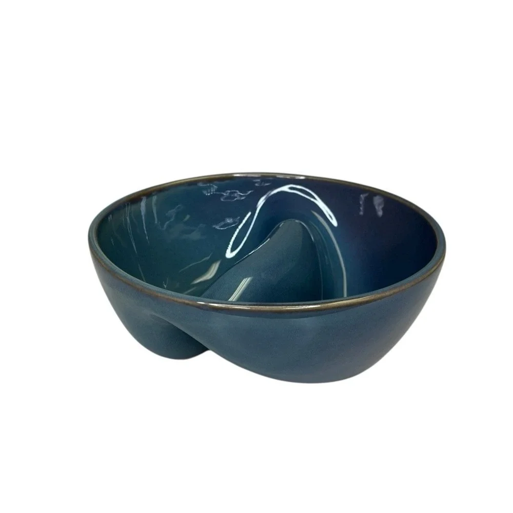 Uncommon Goods‎ Perfect Bite Divided Bowl Peter Both Blue Two Section Ceramic