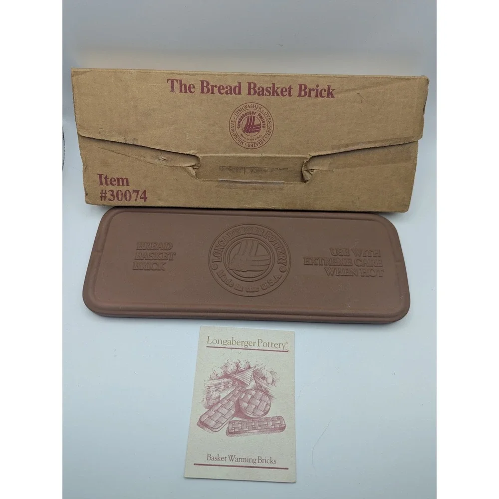 Vtg Longaberger Pottery The Bread‎ Basket Brick 30074 Warming Stone with Box