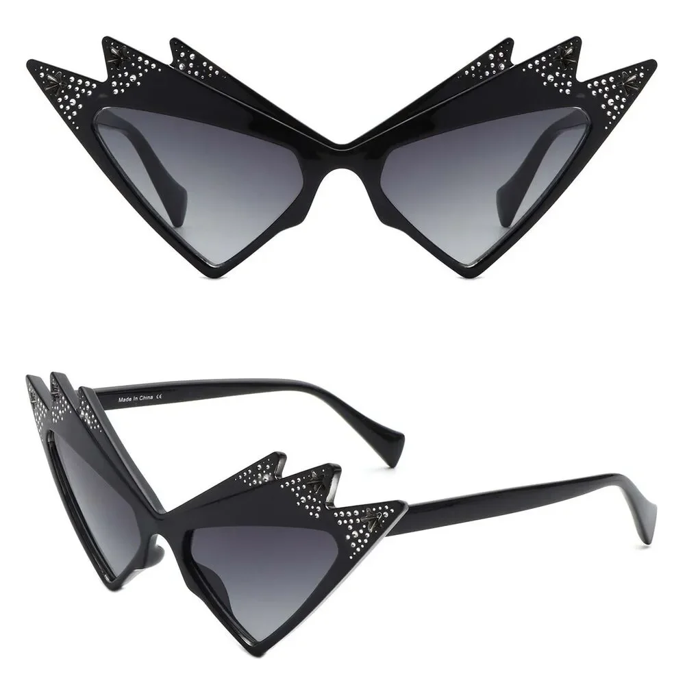 Futuristic Bold Fashion Triangle Irregular Cat Eye Sunglasses Gray Lens