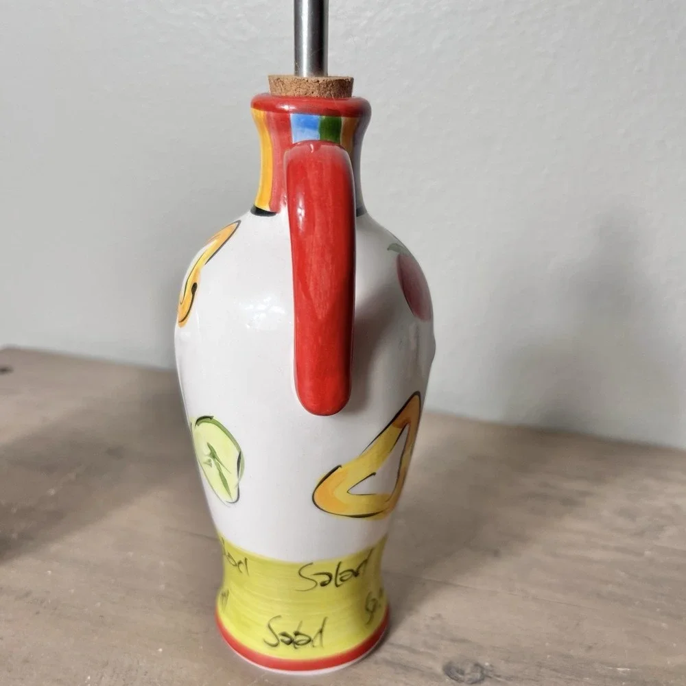 Tabletops Gallery Salad 101 Hand Painted Oil‎ Vinegar Cruet & Pepper Shaker Set
