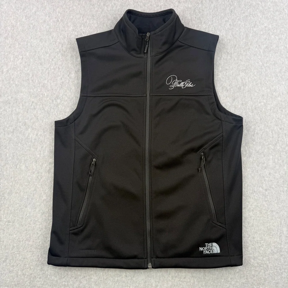 The North Face Vest‎ Mens Medium Black Windwall Full Zip Belle Glos Wine Logo