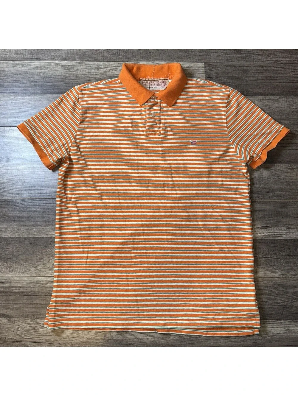 Vintage Polo Jeans Co Ralph Lauren Orange Striped Polo Shirt Y2K USA Flag size M