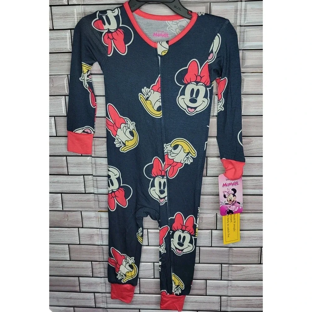Disney Minnie Mouse & Daisy 5T One Piece Long Sleeve Pajama Soft Lightweight NWT