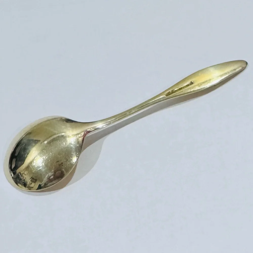 Frigast Sterling Denmark 5.2″ Guilloché Enamel Gilt Spoon — Vintage Danish MCM