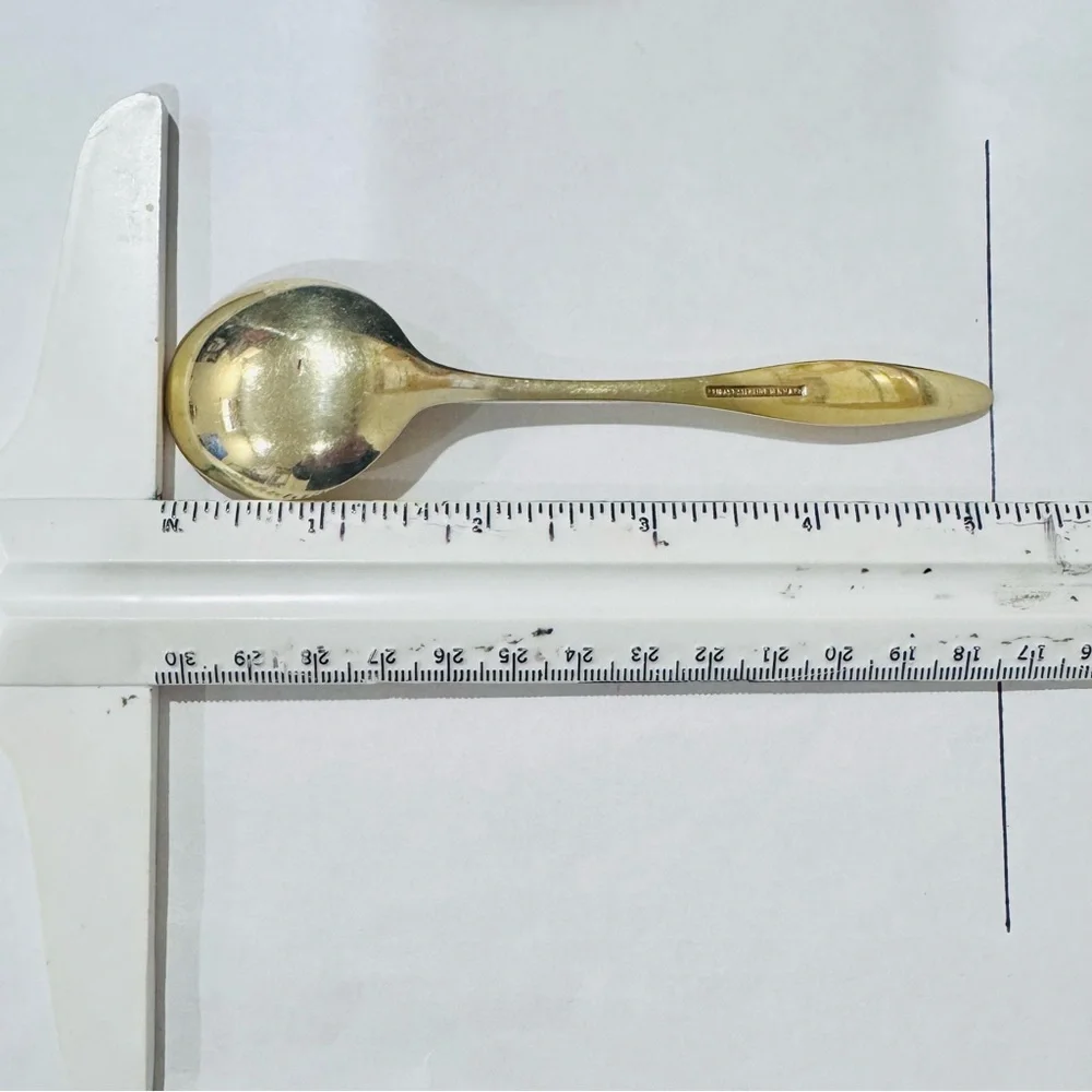 Frigast Sterling Denmark 5.2″ Guilloché Enamel Gilt Spoon — Vintage Danish MCM
