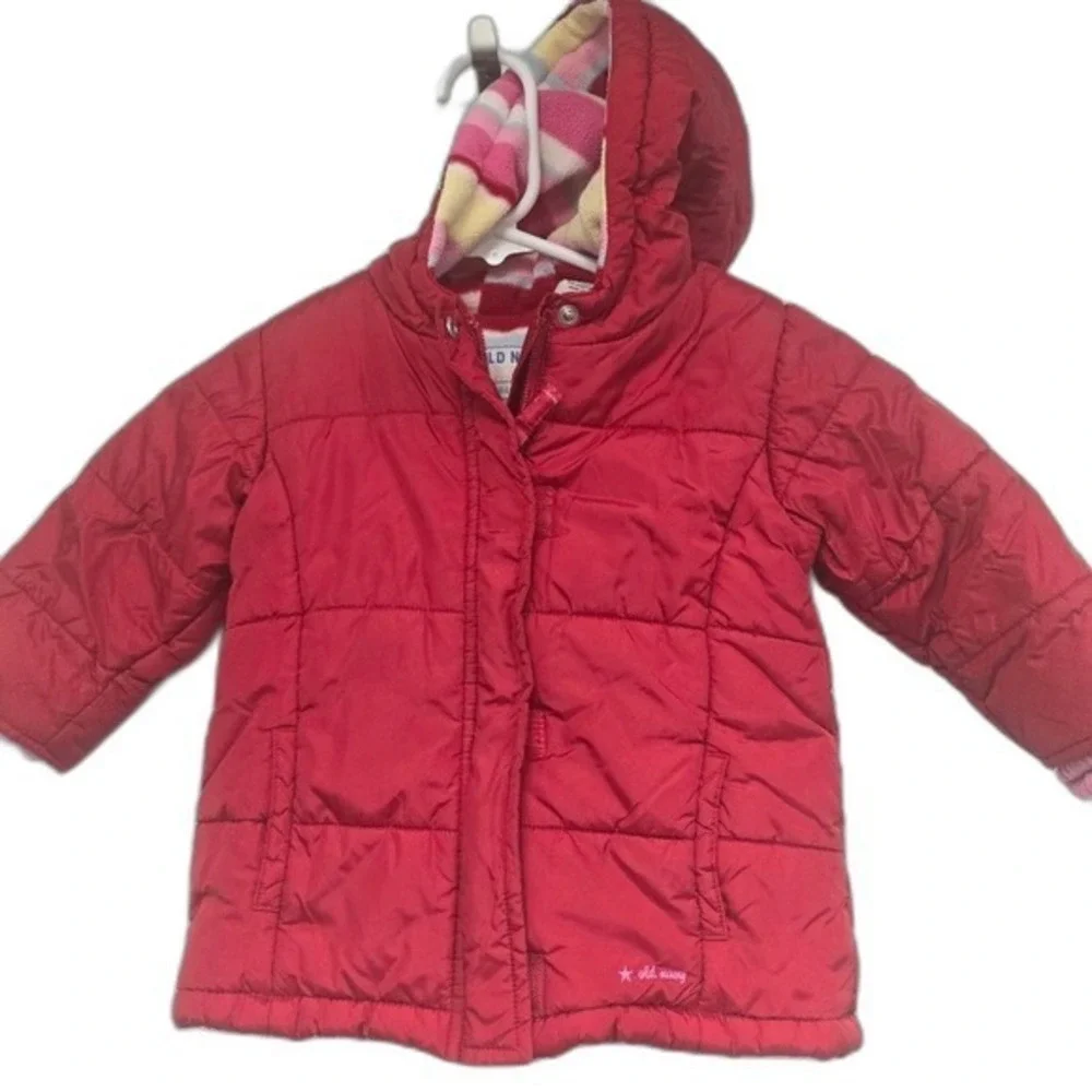 Old Navy Red‎ Puffer Winter Coat Fleece Lined Hood Toddler Girls 18-24m