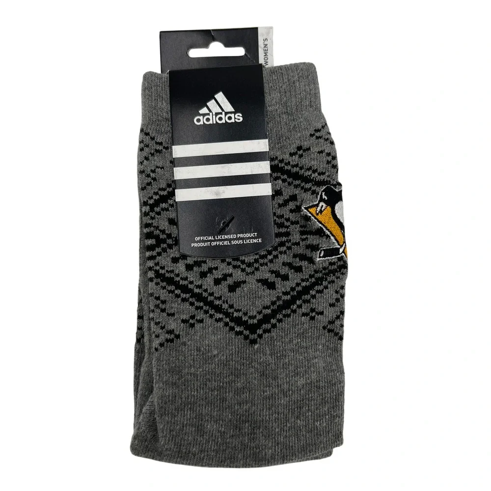 Adidas Pittsburgh‎ Penguins NHL Womens Fair Isle Knit Socks Gray OSFA