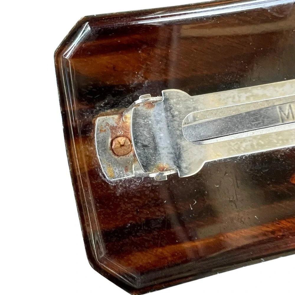 Vintage Tortoise Shell Hair Clip Made in France Rectangular Clipped Corners FLAW