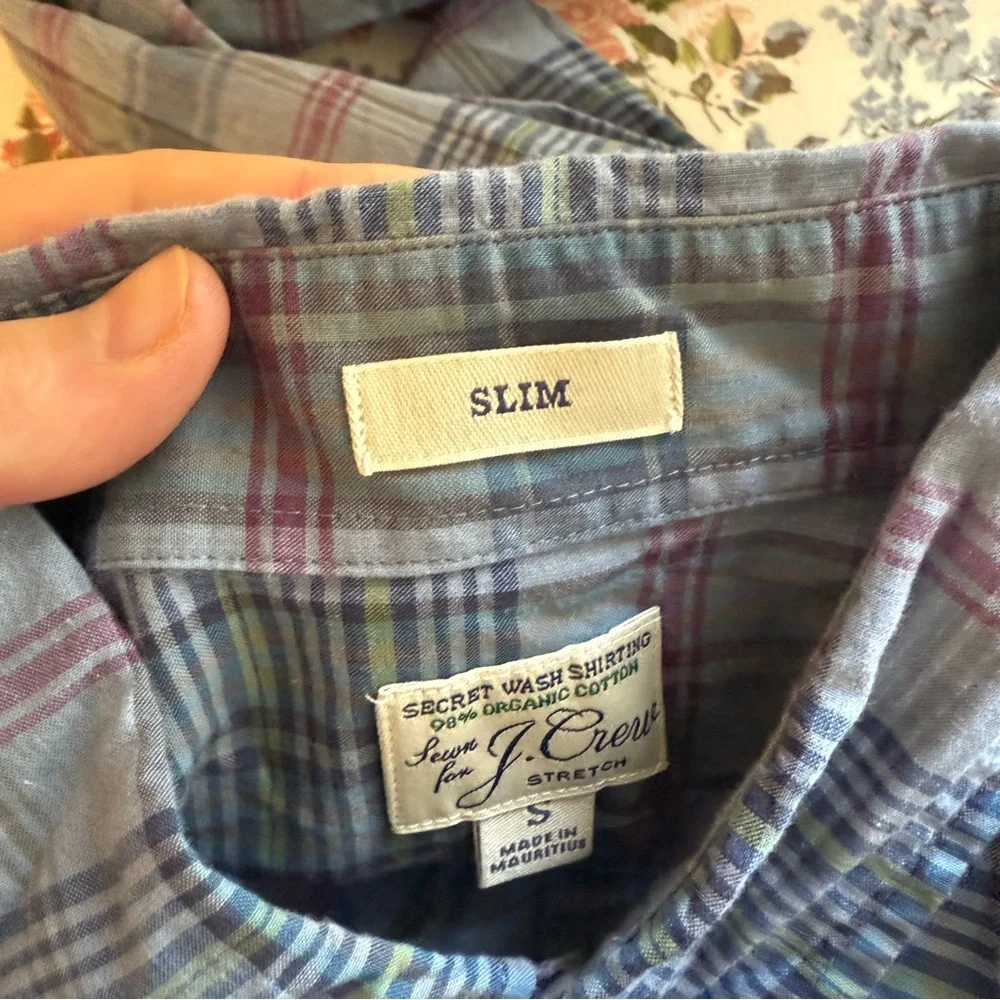J Crew Mens Secret Washing Shirting Plaid Button Down Shirt Small Organic Cotton