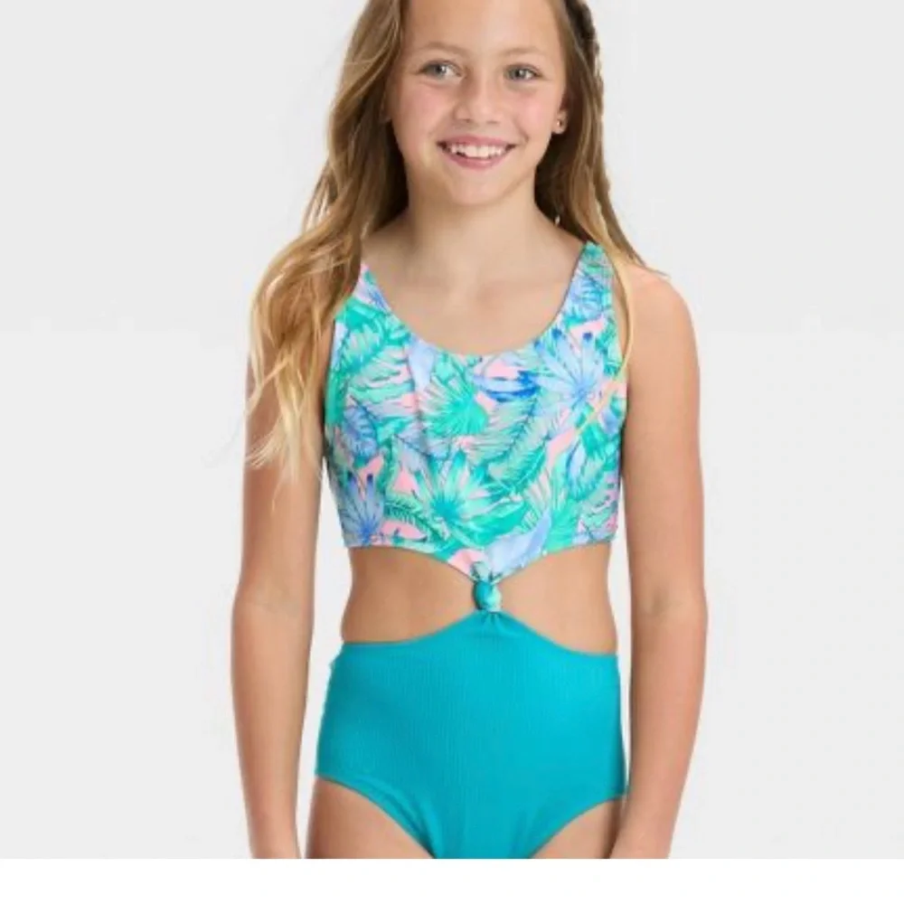 Girls' Floral Printed Tropical Twist Swimsuit - art class