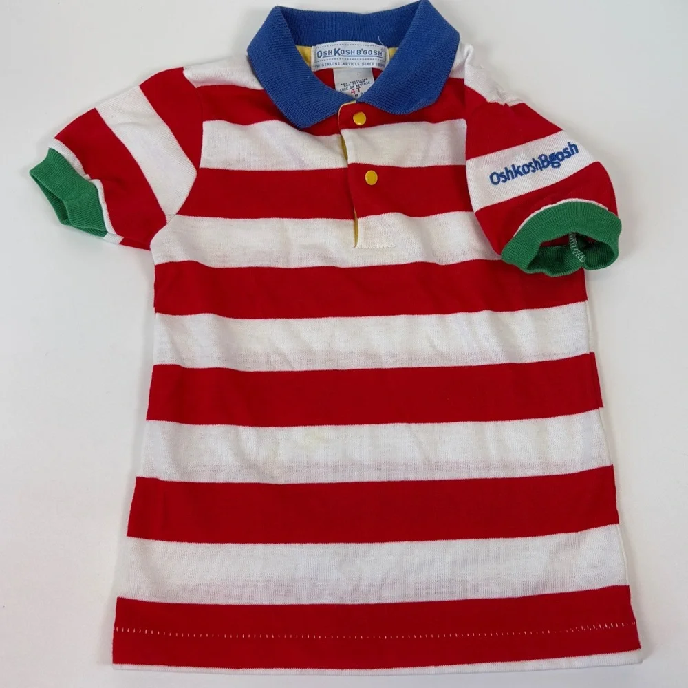 VTG OshKosh B’Gosh 4T Striped Primary Secondary Colors‎ Polo Made in USA