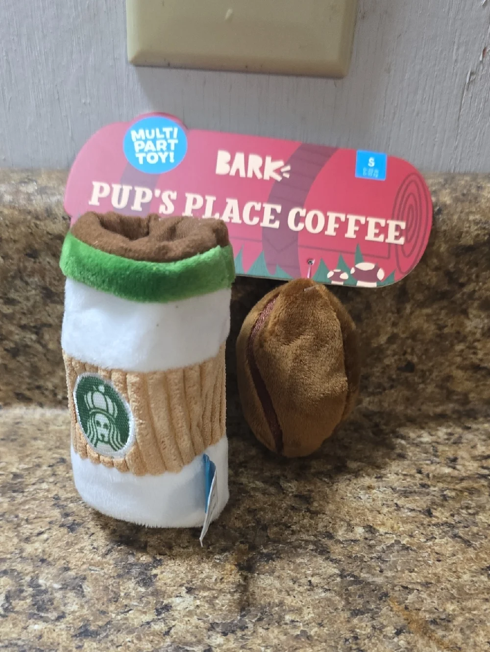 BARK Pup's Place Coffee Plush‎ Toy Set - White, Brown, Green NWT Size Small