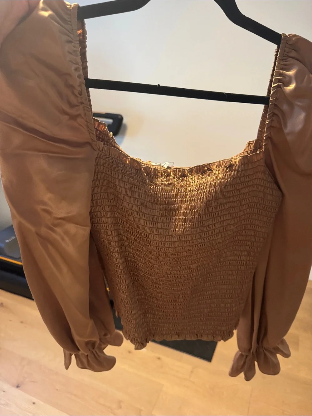 NWOT Reformation Camel Smocked Puff-Sleeve Blouse