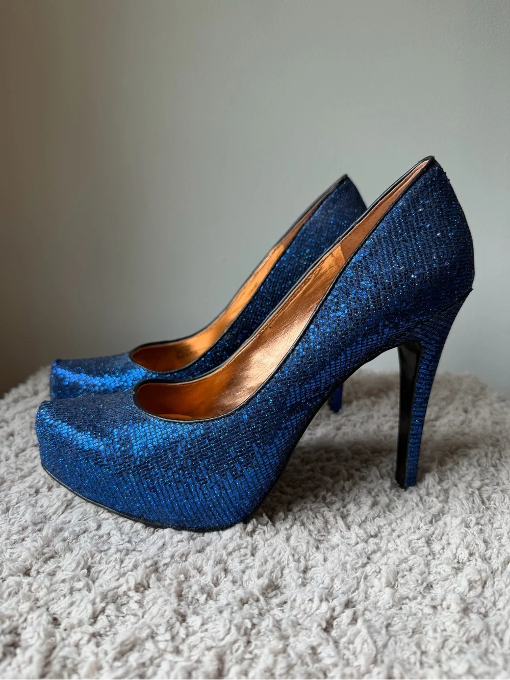 BCBGeneration Blue Sequin Platform Pumps