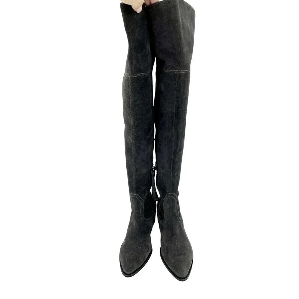 Dolce Vita Silas Grey Suede Leather Over the Knee Western Boots SZ 6 New